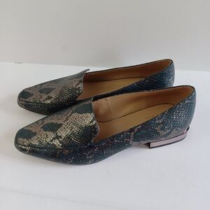 Naturalizer Snake-Print Leather Loafers in Green and Cream